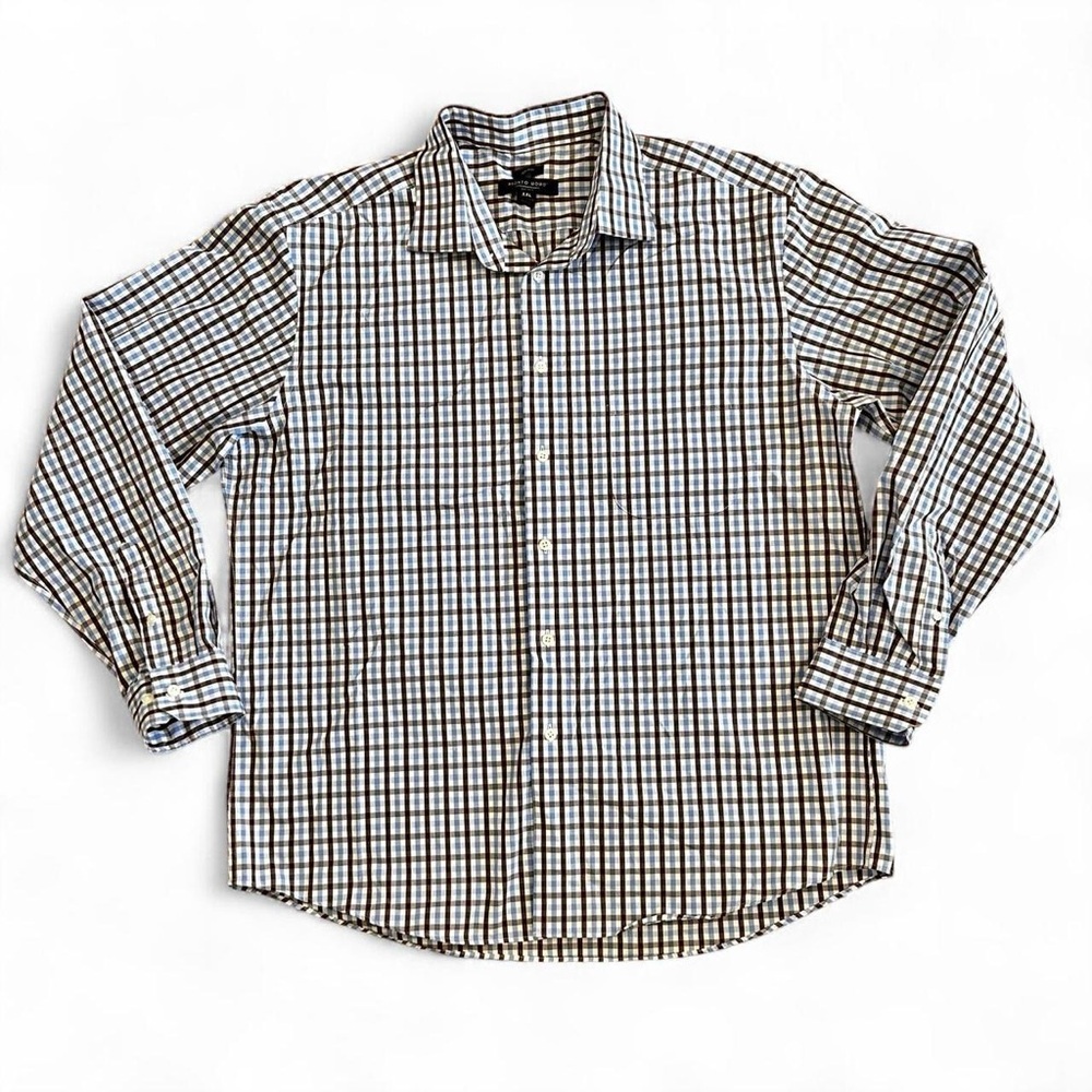 Pronto Uomo luxury non iron 100% cotton Brown and blue long sleeve shirt